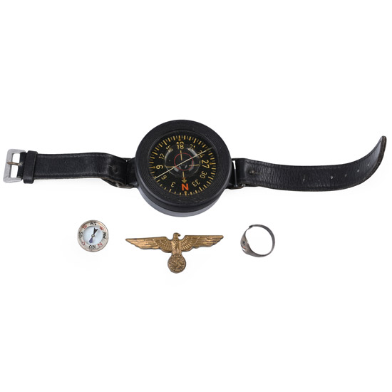 German Luftwaffe WWII Wrist Compass, Escape Compass, Ring and Kriegsmarine Badge