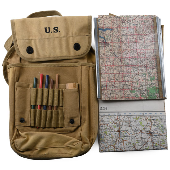 American US Air Force WWII Map Case and Original Contents