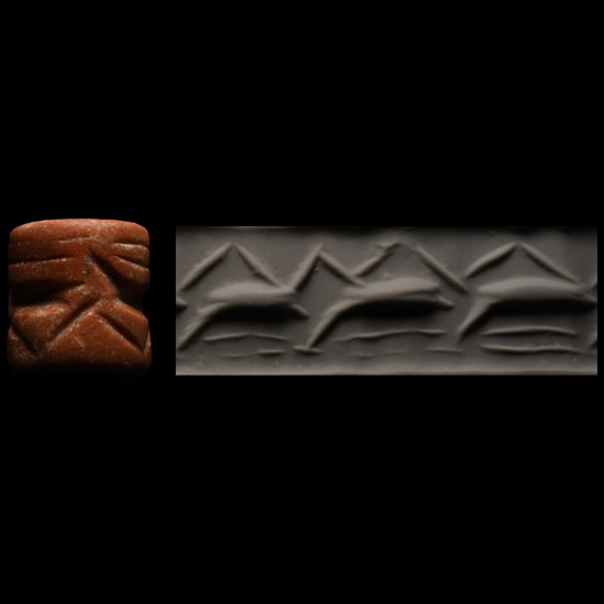 Jemdet Nasr Type Pink Jasper Cylinder Seal with Ibexes