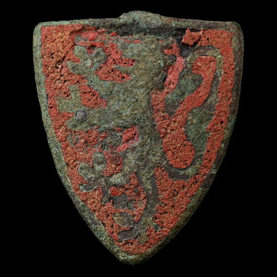 Medieval Knights Enamelled Bronze Heraldic Horse Harness Pendant with Rampant Lion