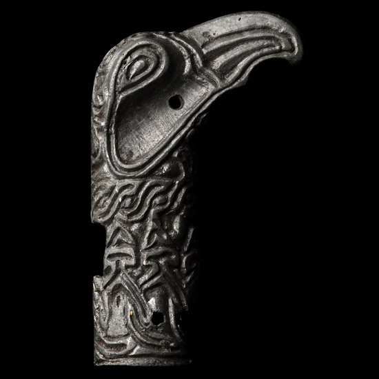 Viking Age Bronze Riding Crop Terminal Plate with Eagles Head