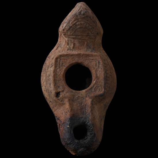 Byzantine Period Terracotta Oil Lamp with Triangular Handle