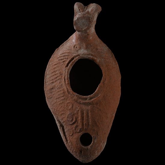 Byzantine Period Terracotta Oil Lamp with Raised Handle