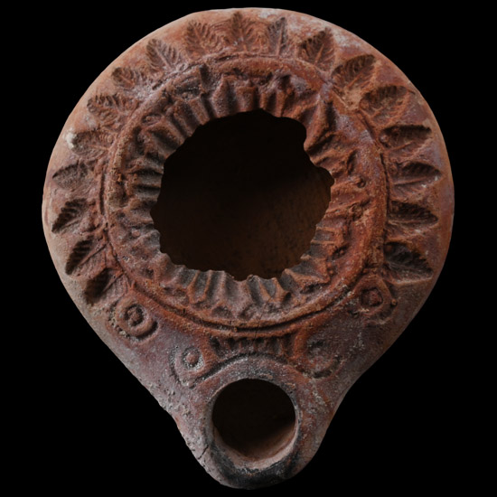 Roman Terracotta Oil Lamp with Leaves