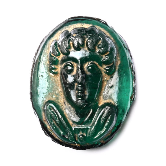 Post-Classical Green Glass Cameo of Man