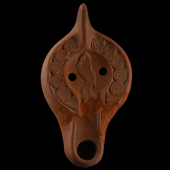 Late Roman Red Ware Oil Lamp with Fish