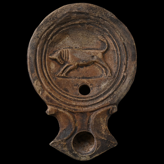 Roman Terracotta Oil Lamp with Butting Bull