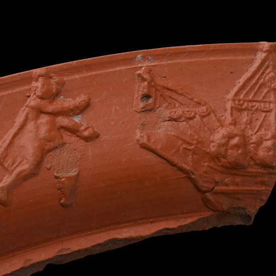 Roman Red Ware Platter Fragment with Ship and Figures