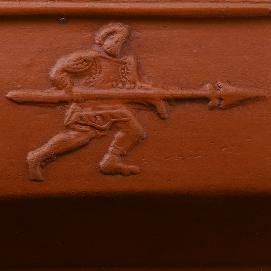 Large Roman Red Ware Rectangular Platter Fragment with Bestiarius Gladiator and Lion
