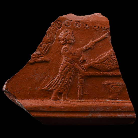 Roman Red Ware Rectangular Fragment with Slave Fanning a Noble on a Day Bed