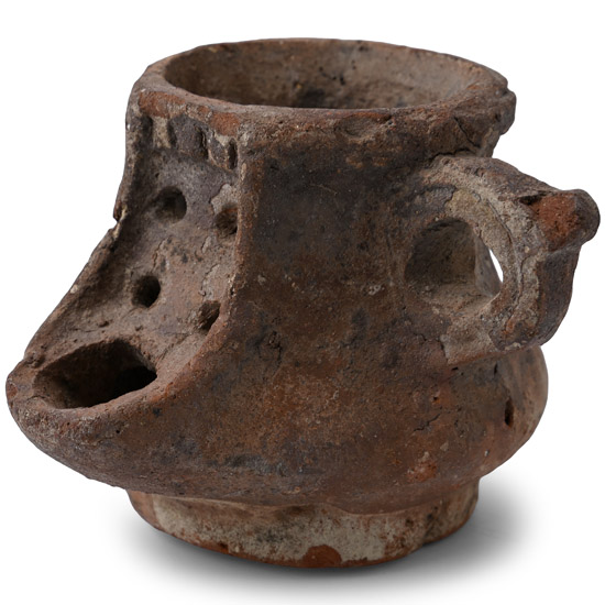 Egyptian Terracotta Handled Oil Lamp