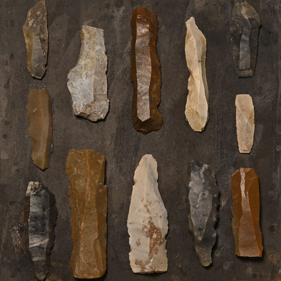 Set of French Stone Age Knapped Flint Tools from Various Locations