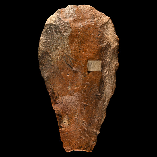 African Stone Age Homo Erectus Large Knapped Orange Stone Handaxe