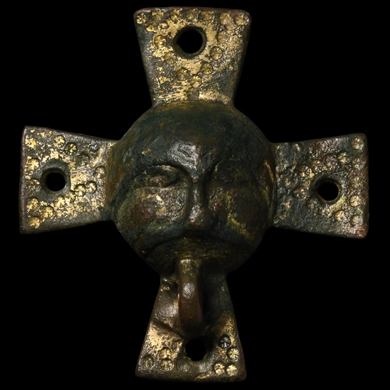 Viking Gilt Bronze Horse Harness Mount with Face