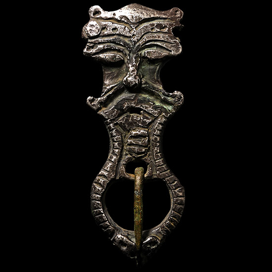 Viking Silver Buckle with Moustachioed Face