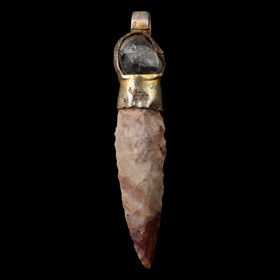Viking Silver-Gilt Elfshot Pendant with Stone Arrowhead
