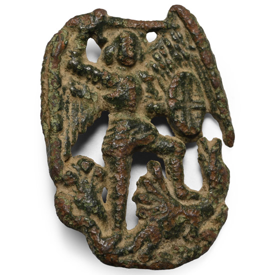 Medieval Pewter Archangel Michael Standing Over Prostrate Dragon Pilgrims Badge