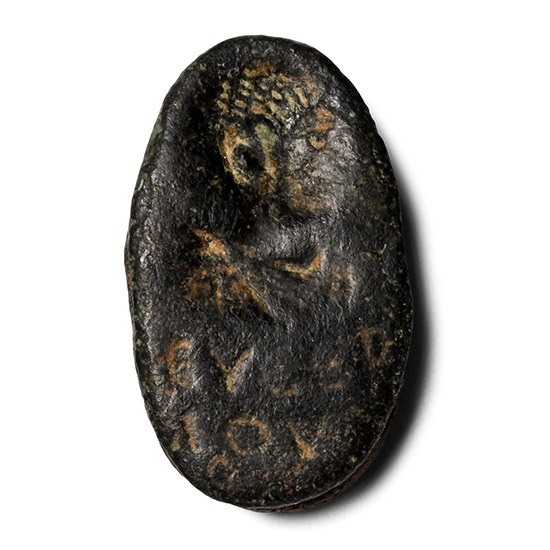 Roman Bronze Seal with Busts and Greek Legends