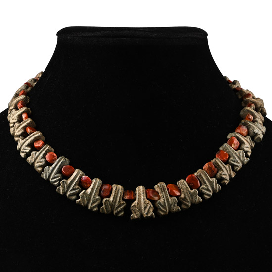 Mesopotamian Carved Stone Frog Bead Necklace
