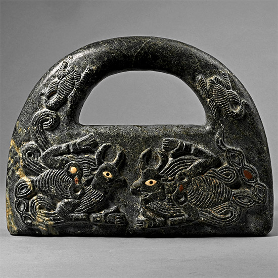 Large Bactrian Black Chlorite Hand Bag Ceremonial Weight