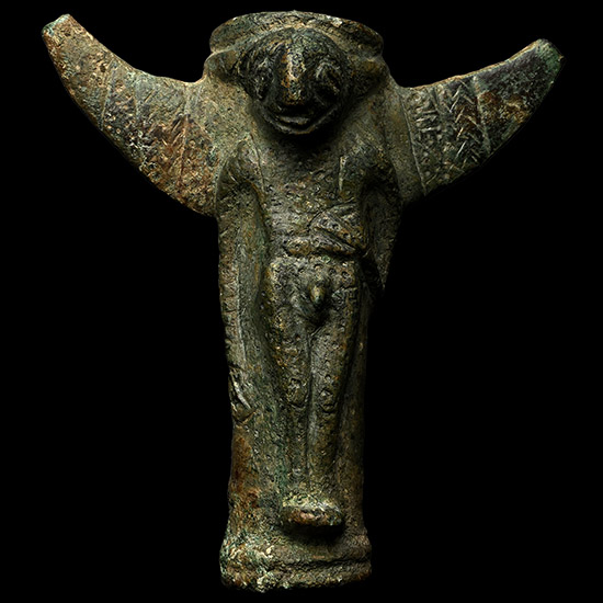 Elamite Bronze Macehead with Winged Human and Animal Figure