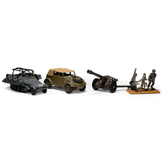 German WWII Cast Metal Gun and Vehicle Die Cast Toy Group