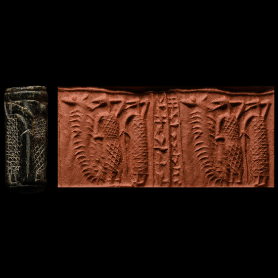 Mesopotamian Black Stone Cylinder Seal with Cuneiform Text