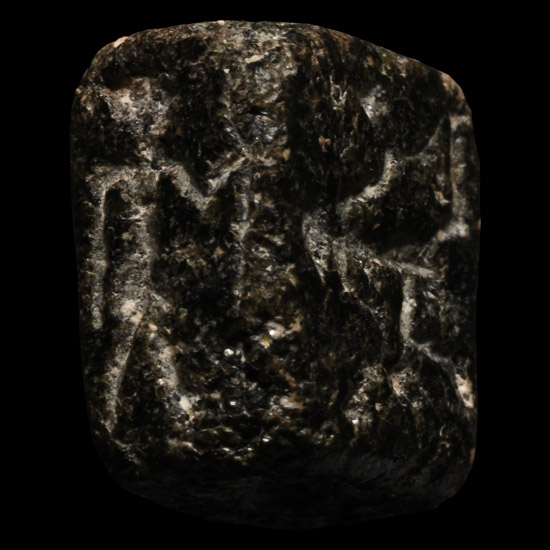 Mesopotamian Black Stone Four-Sided Seal with Heads and Animals