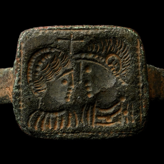 Byzantine Bronze Marriage Ring Depicting Two Facing Portraits