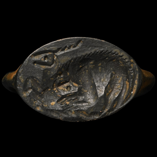 Greek Bronze Ring with Recumbent Stag