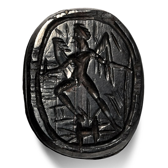 Egypto-Phoenician Period Haematite Scarab with Winged Figure