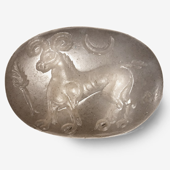 Neo-Babylonian Chalcedony Stamp Seal with Horned Ibex