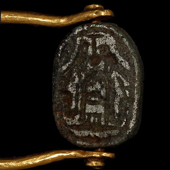 Phoenician Lapis Lazuli Scarab in Gold Swivel Ring
