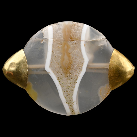An Exceptional Western Asiatic Banded Agate Bead with Gold Caps