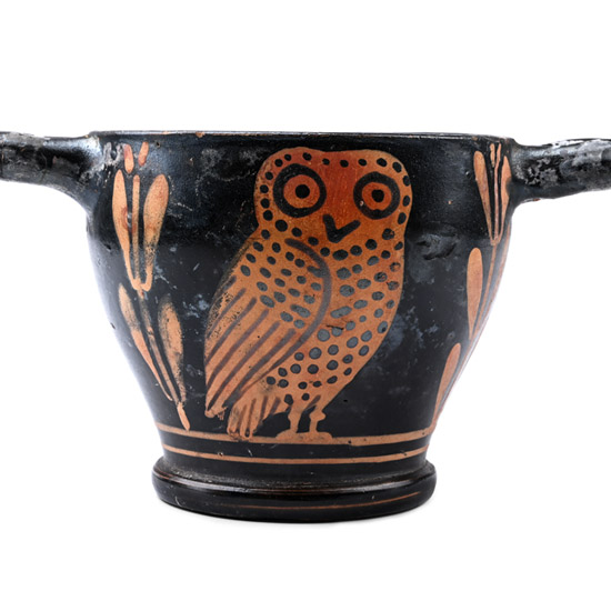 Large Greek Red-Figure Skyphos with Owl
