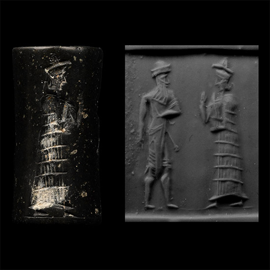 Old Babylonian Cylinder Seal with Two Standing Figures