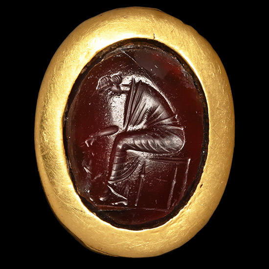 Greek Gold Ring with Garnet Gemstone