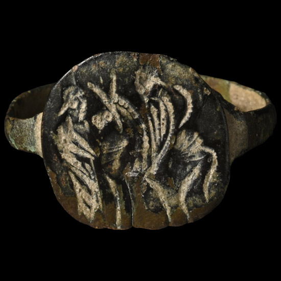Byzantine Bronze Ring with Jesus Riding a Donkey