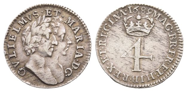 England. Stuart (Orange), William III and Mary AR Fourpence.