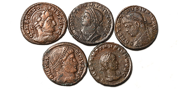 Group of Five [5] AE Roman Constantinian AE Coins.
