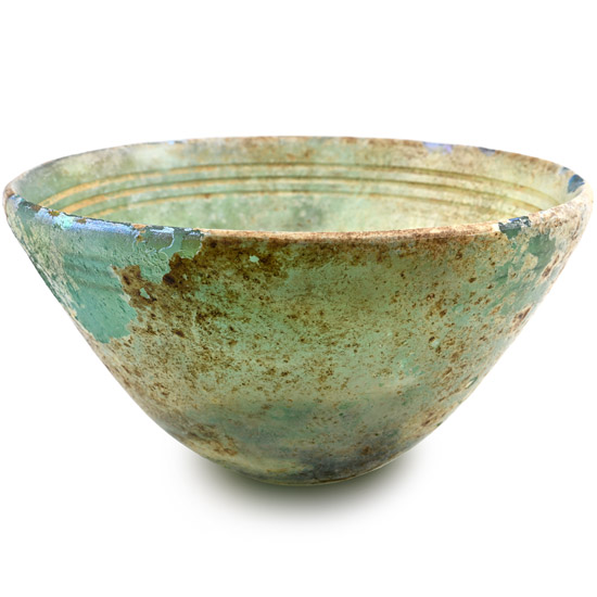 Greek Iridescent Pale Aqua Glass Bowl