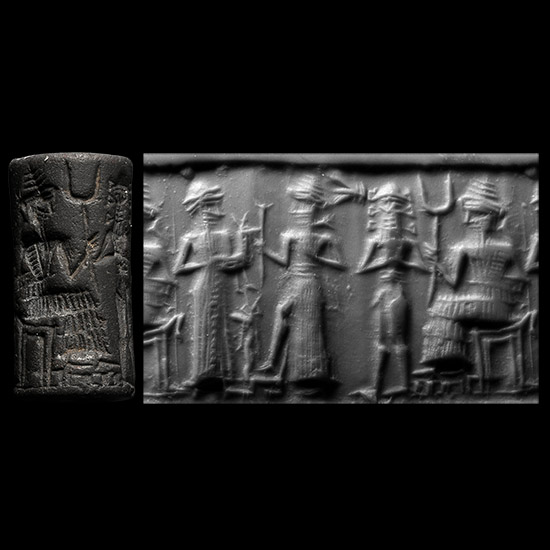 Old Babylonian Hematite Cylinder Seal with Sin, the Moon God