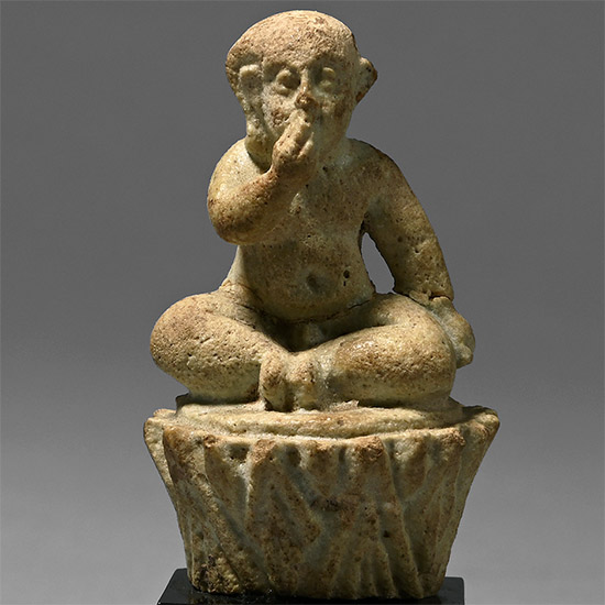 Egyptian Green Glazed Somtous Seated on Lotus Flower