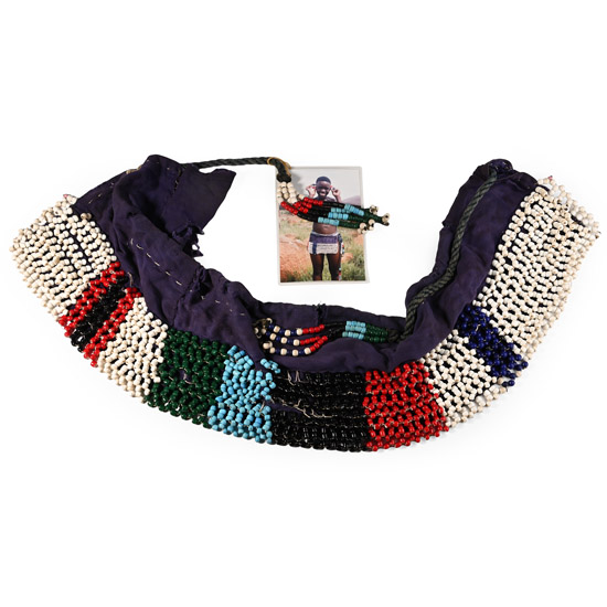 Zulu Womans Beaded Itete Marriage Apron and Photograph of a Descendant of the Owner