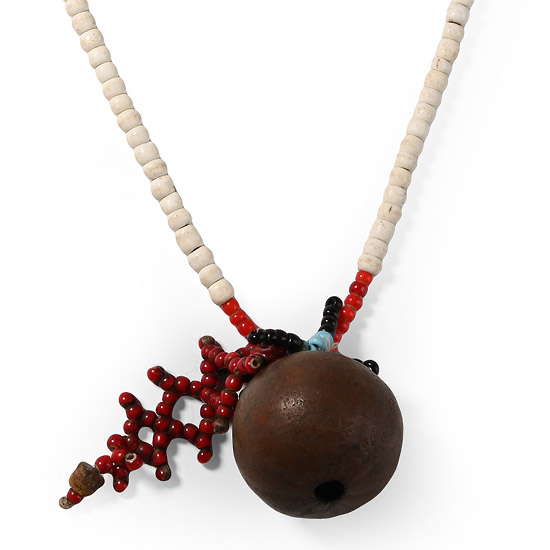 Zulu Womans Necklace with Ishungu Snuff Container and Photograph of Ms Nonhlanhla Nene a Descendant of the Owner