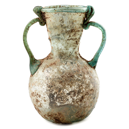 Large Roman Double-Handled Glass Amphora with Flared Mouth