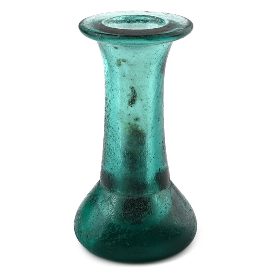 Byzantine Dark Green Glass Cotton Reel Unguentarium