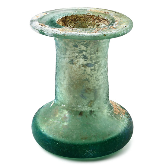 Roman Dark Green Glass Cotton Reel Unguentarium