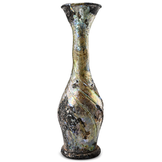 Roman Tall Glass Flask with Iridescence