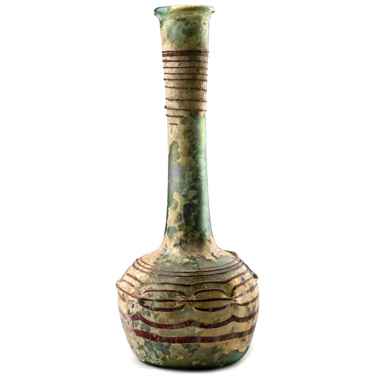 Roman Tall Glass Flask with Red Trail